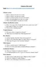 English Worksheet: Geography: Climates of the world questions and link