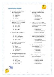 English Worksheet: Prepositional Phrases Multiple Choice Exercises
