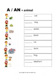 English Worksheet: This is + names of animal