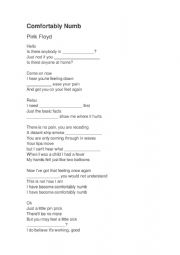 English Worksheet: Comfortably numb - complete