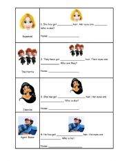 English Worksheet: Adjectives- Hair and Eyes Descriptions