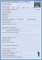 Statue of Liberty Oral Comprehension video worksheet