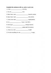 English Worksheet: so, such, such a, such an