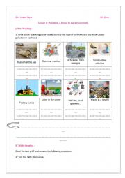 English Worksheet: Module 3 Lesson 3 Pollution a threat to our environment 9th form Tunisia