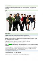 English Worksheet: I can identify counterpart characters and roles from Taming of the shrew and 10 things I hate about you�