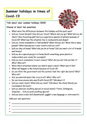 English Worksheet: Summer holidays in times of Covid 19