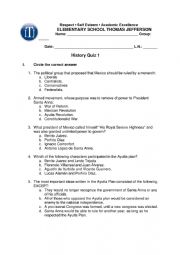 English Worksheet: 1-1. Mexican History Quiz - Independence and the Ayutla Revolution