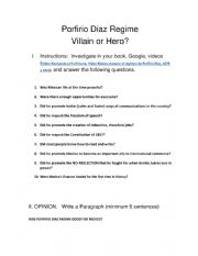 Mexican History Exercise: Porfirio Diaz - Hero or Villain Activity