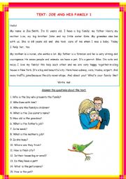 COMPREHENSION TEXT JOE AND HIS FAMILY 1