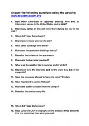 English Worksheet: Reading comprehension activity_Japanese internment during WW2