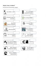 English Worksheet: Recycle Reuse Reduce