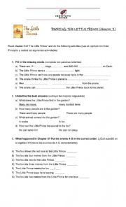 English Worksheet: the little prince- chapter 3