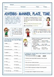 Adverbs of Place, Time and Manner