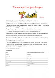 English Worksheet: THE ANT AND THE GRASSHOPPER -  part 1 
