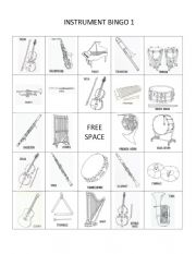 English Worksheet: Instrument Bingo Board #1