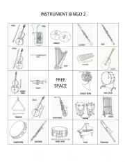 English Worksheet: Instrument Bingo Board #2