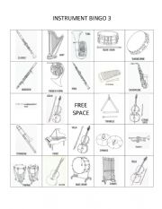 English Worksheet: Instrument Bingo Board #3