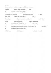 English Worksheet: was, were, is, are