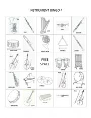 English Worksheet: Instrument Bingo Board #4