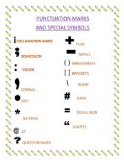English Worksheet: PUNCTUATION MARKS AND SPECIAL SYMBOLS