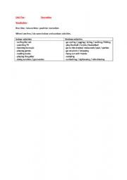 English Worksheet: Recreation