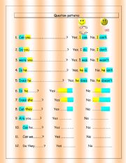 English Worksheet: Question patterns: teaching kids how to reply to