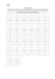 English Worksheet: Warm up or 10-15 minute time filler