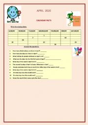 English Worksheet: April Calendar Facts