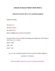 English Worksheet: Adverbs of manner - part 1.