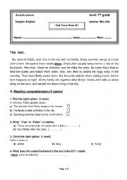 English Worksheet: full term test 1for 7th grade