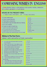 English Worksheet: EXPRESSING WISHES IN THE PRESENT AND THE PAST