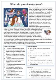 English Worksheet: What do your dreams mean? 