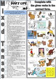 More about dogs II -  It is a dog�s life. MIXED TENSES + KEY