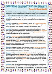 English Worksheet: CORONAVIRUS CERTAINTY UNCERTAINTY