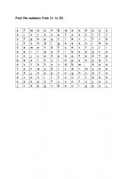 English Worksheet: Numbers from 11 to 20