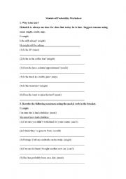 English Worksheet: Modal verbs of probability