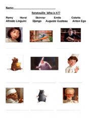 English Worksheet: Ratatouille Character Matching 