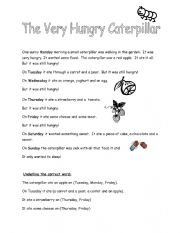English Worksheet: The Very Hungry Caterpillar Comprehension