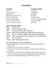 English Worksheet: Apologizing: expressing and responding to apologies 