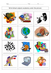 English Worksheet: Worksheet School Subjects Vocabulary