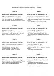 English Worksheet: Sequence of tenses exercises