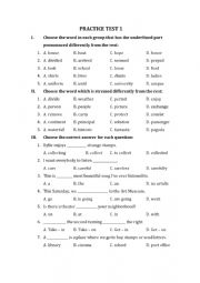 Practice Test for Elementary students