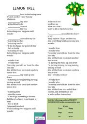 English Worksheet: LEMON TREE SONG practice present continuous