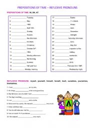 English Worksheet: Prepositions of time - Reflexive pronouns