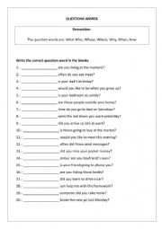 English Worksheet: Question Words 2
