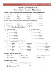 English Worksheet: Demonstratives - A, an, the - Plural Nouns