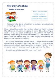 English Worksheet: First Day of School