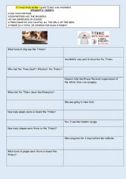 English Worksheet: TITANIC pair work 1 of 3 + KEY