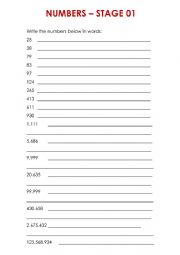 English Worksheet: NUMBERS SHEET