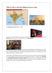 English Worksheet: Travelling aboard the Maharajas� Express in India